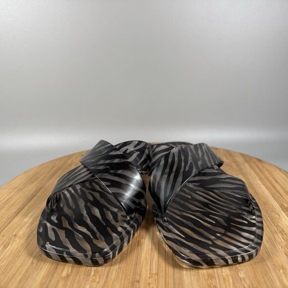 Matisse Anthropologie Jelly Black & Clear Zebra Print Slides Sz 9 - Picture 2 of 7